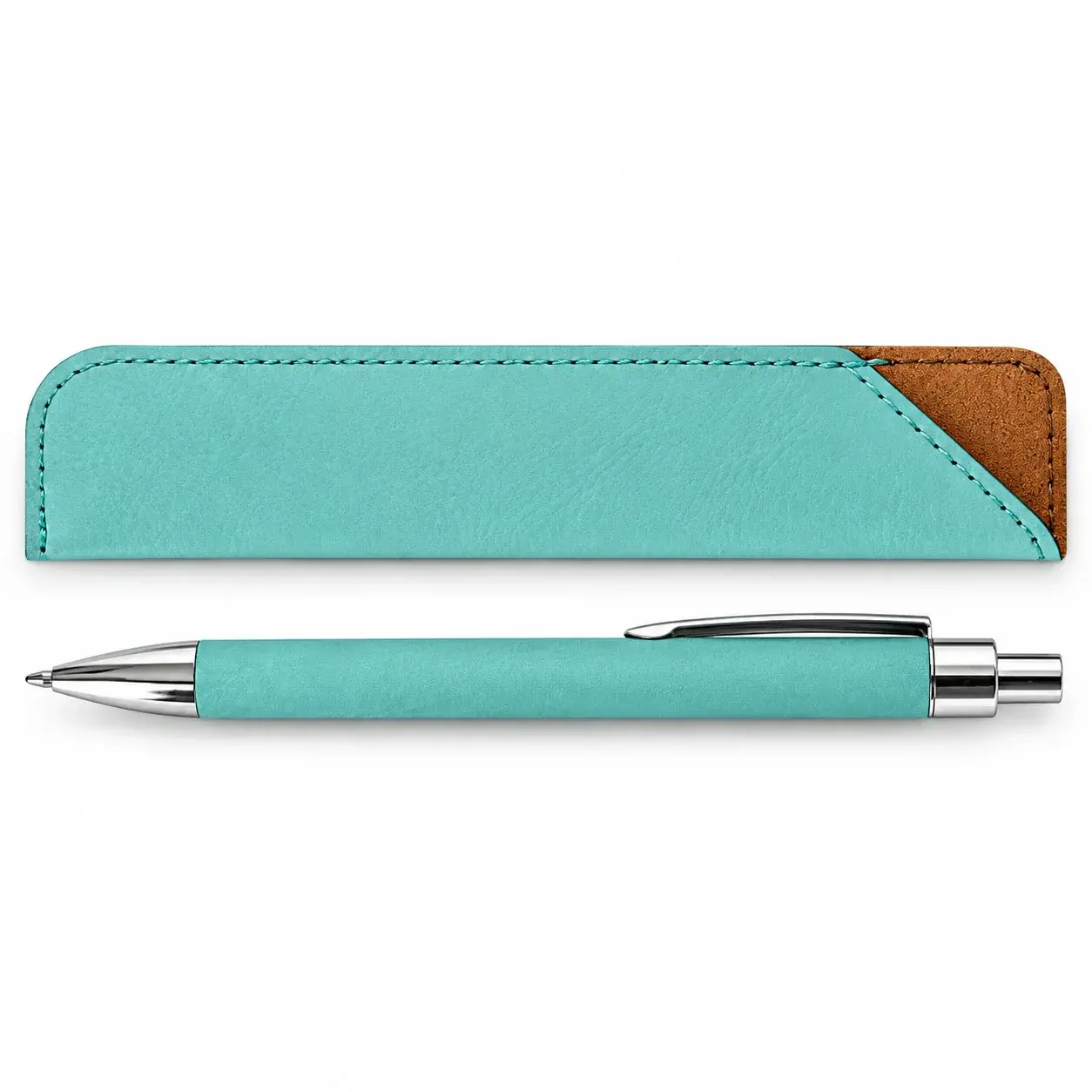Personalized Leatherette Pen & Sleeve Set, shown with your engraving in place